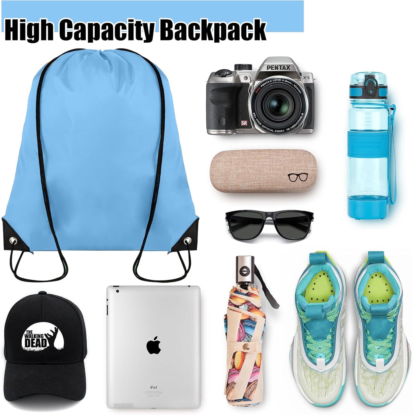 100 Pieces Drawstring Backpack Bulk Cinch Sackpack Ployster Drawstring Bags for Gym Party Trip(Sky Blue)