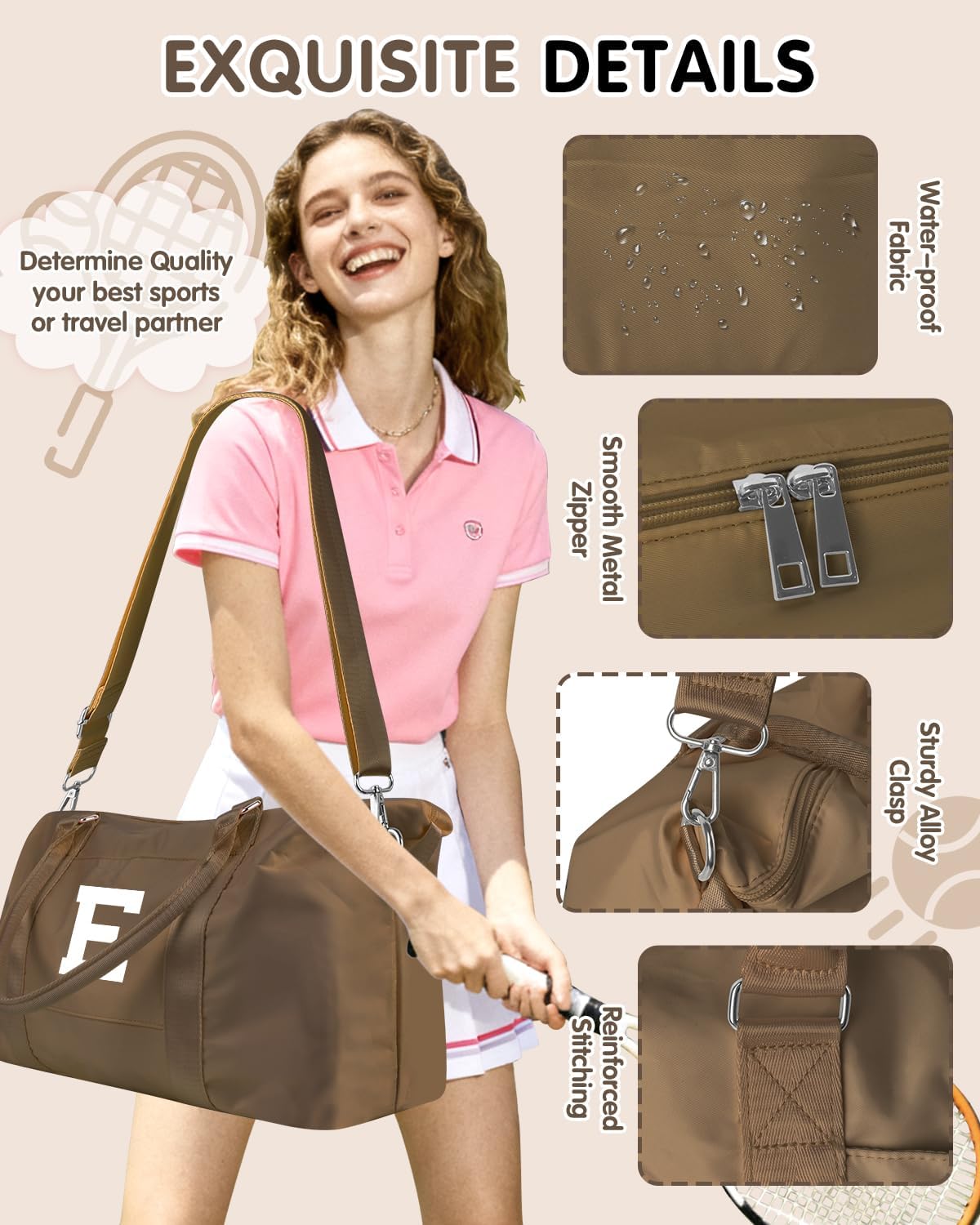 Birthday Graduation Gifts for Daughter,Initial Travel Duffel Bag Sports Gym Bag for Girls Teen Kids Birthday Gifts,Personalized Weekender Bag Carry On Tote Bags Cute Overnight Bag for Women(Brown, E)