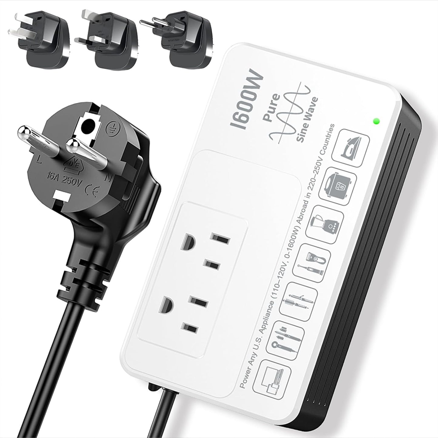 1600W 220V to 110V Voltage Converter, Universal Power Plug Adapter Voltage Converter US to Europe International Travel, Power Any American Appliances in 220-250V, Plug & Play, No Limitations