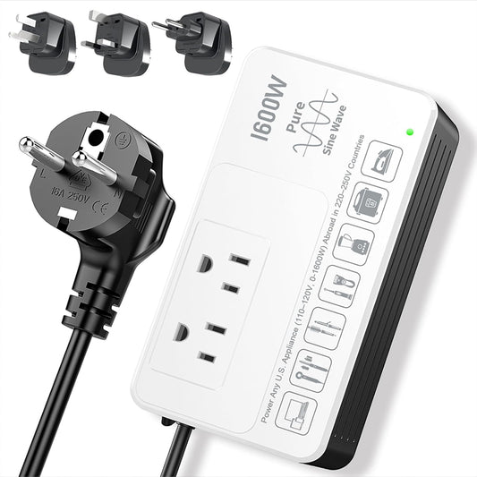 1600W 220V to 110V Voltage Converter, Universal Power Plug Adapter Voltage Converter US to Europe International Travel, Power Any American Appliances in 220-250V, Plug & Play, No Limitations