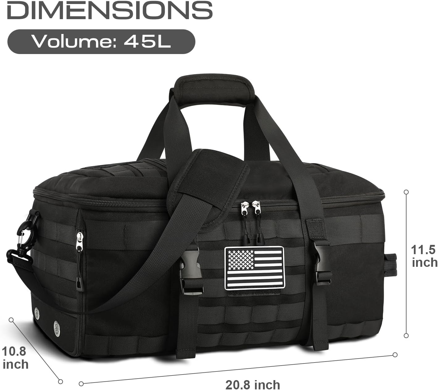 ETRONIK Gym Bags for Men, Large Tactical Duffle Bag Backpack with Shoe Compartment, 3 in 1 Carry on Bag Travel Backpack with Wet Pocket, Weekender Overnight Range Bag for Workout Football Gym, Black