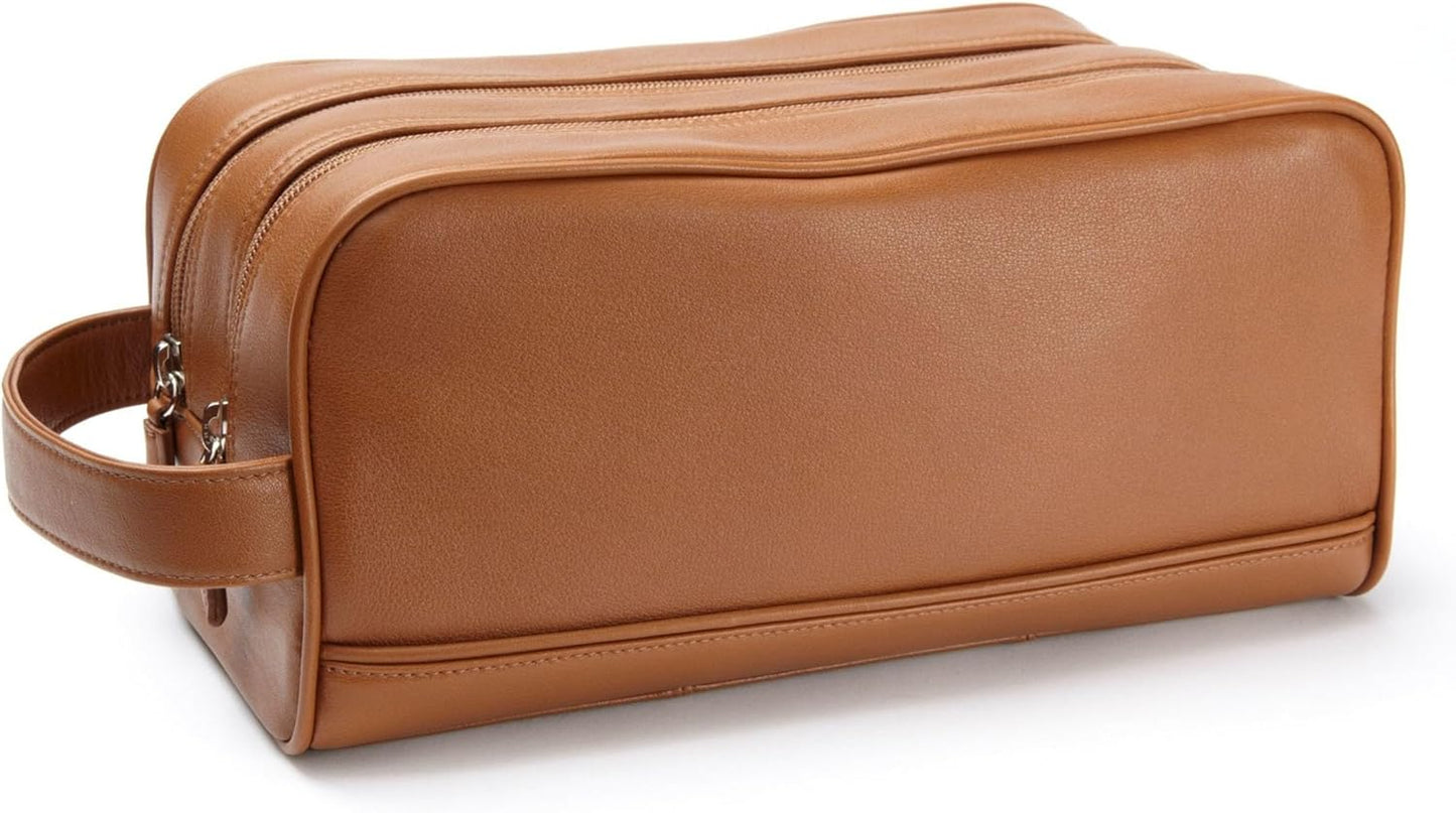 Leatherology Cognac Double Zip Toiletry Bag