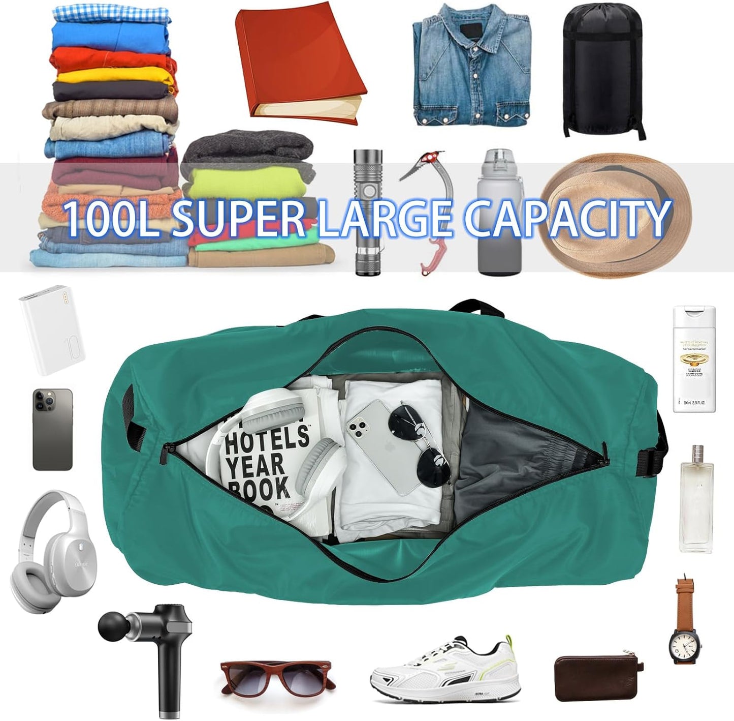 105L Extra Large Duffel Bag, 32.5 inch Travel Duffel Bag lightweight Luggage Bag-Green