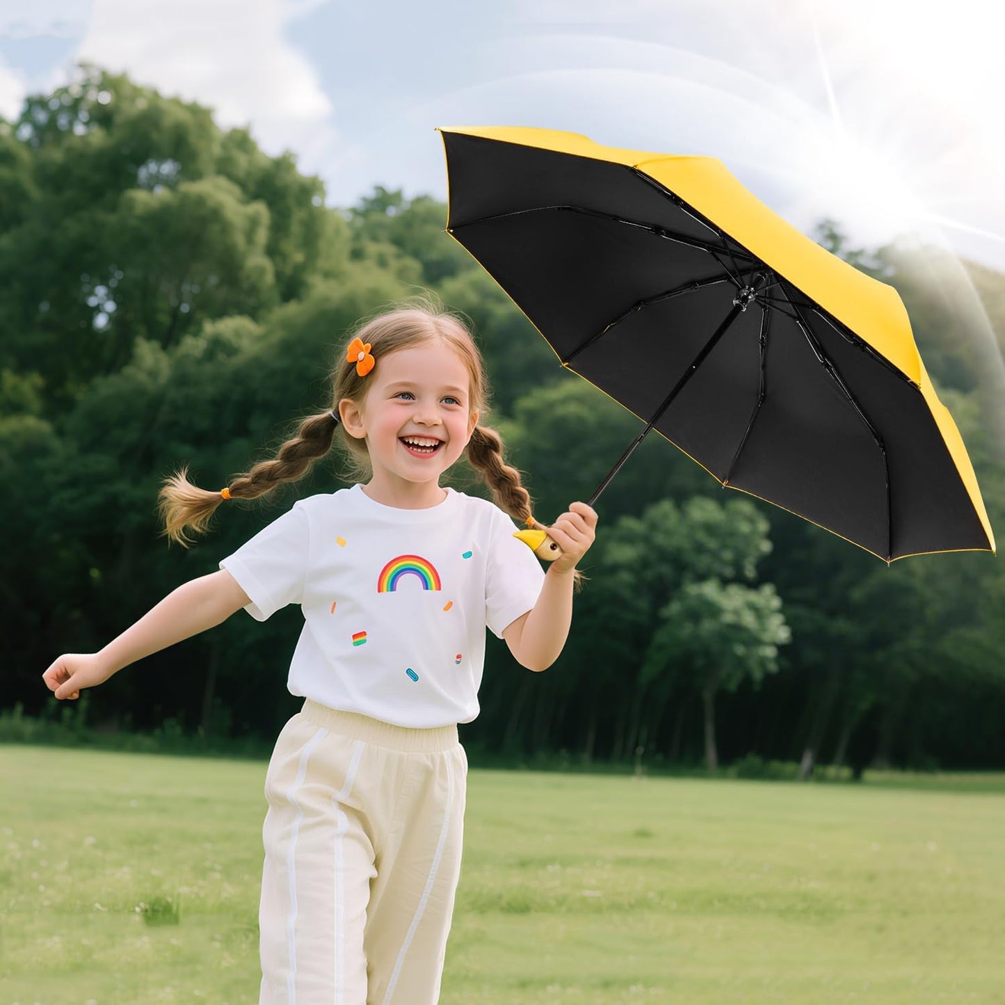 Cute Duck Handle Umbrella - Compact Travel Yellow Duck Head Umbrella for Adults and Girls