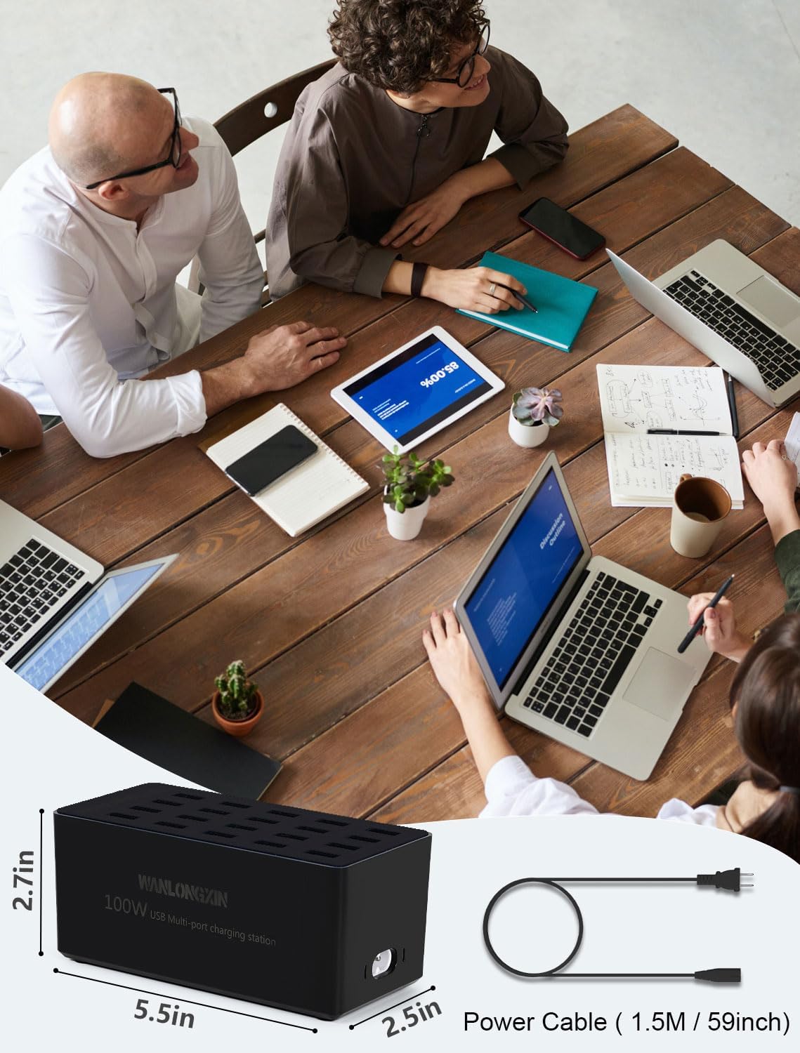 100W 20Port USB Charging Station, Multi USB Charger for Multiple Devices, Black