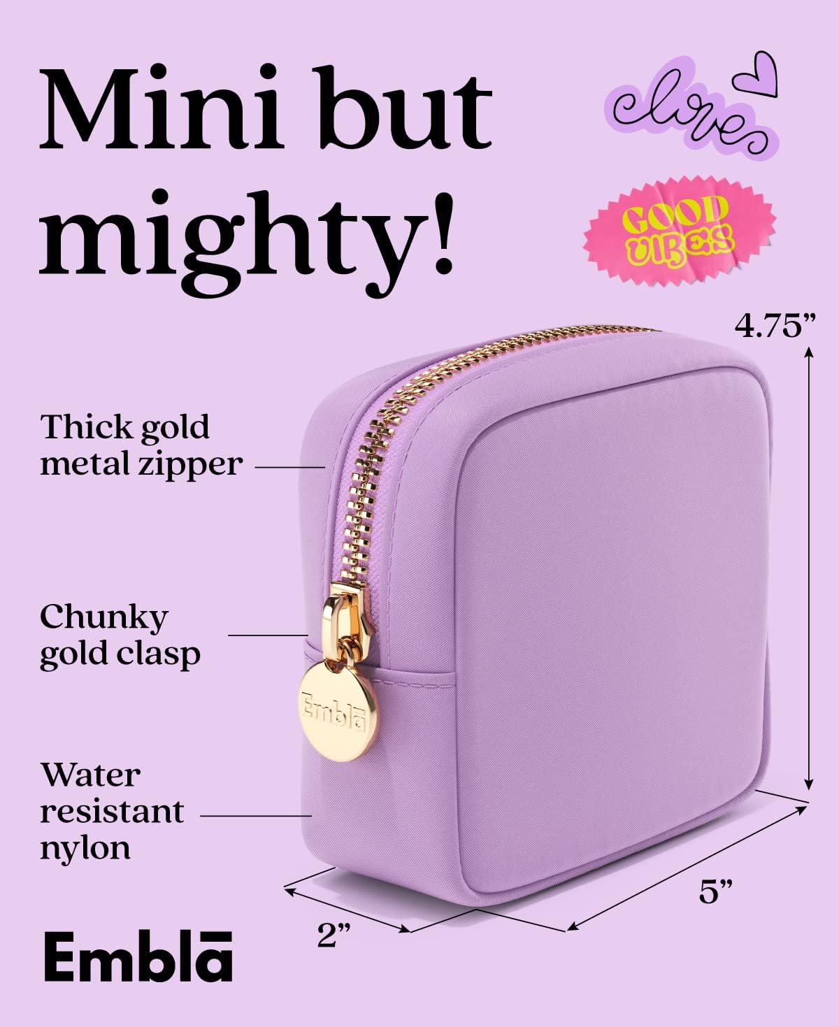 Embla Makeup Bag Travel Cosmetics Pouch and Toiletry Bag, Nylon Zipper Pouch Purse, Cute Make Up Organizer Storage Tote for Women Girls, Waterproof Travel Skincare Case, Small Makeup Bags,Grape