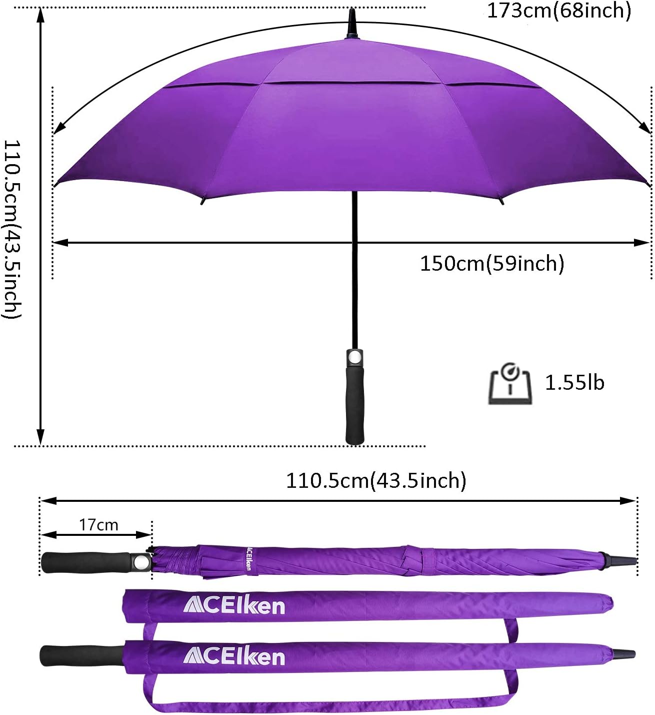 Golf Umbrella Large 58/62/68 Inch Automatic Open Golf Umbrella Extra Large Oversize Double Canopy Vented Umbrella Windproof Waterproof for Men and Women