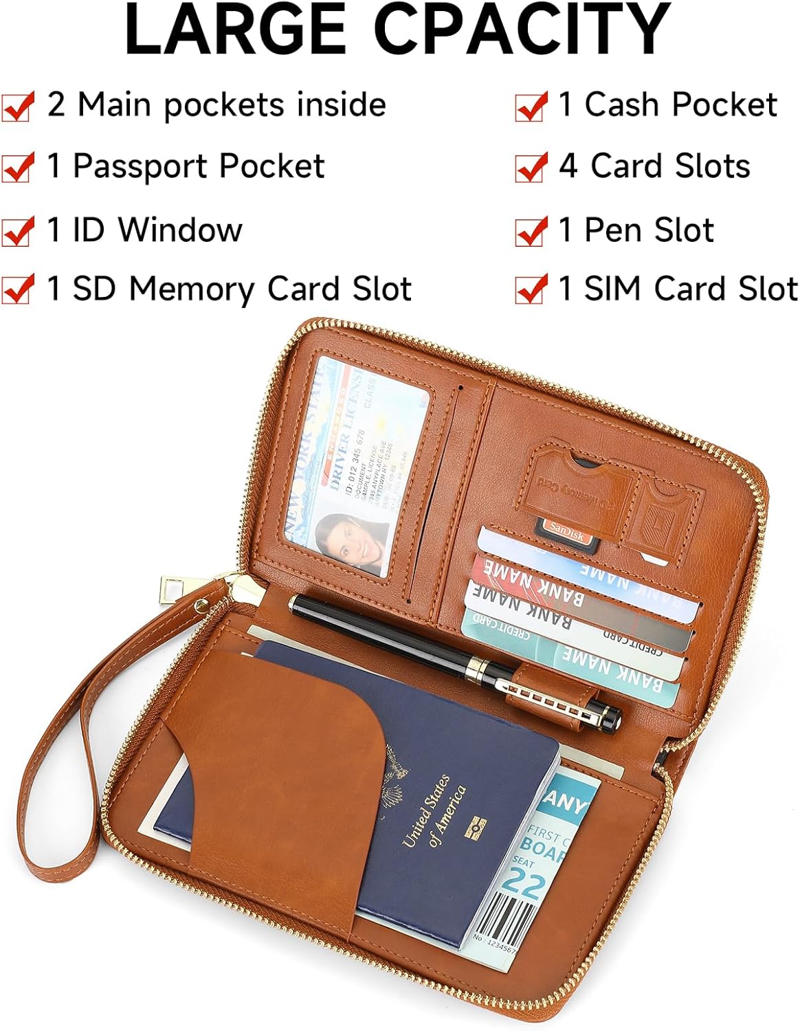 Leather RFID Blocking Passport Holder Travel Wallet, Passport Cover/Travel Wallet for Women/Men with