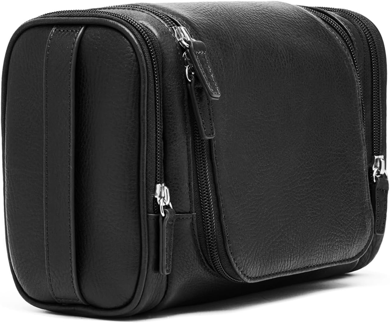 Leatherology Premium Ebony Small Hanging Toiletry Kit – Compact Leather Travel Organizer with Interior Zip Pockets, Mesh Pouches & Hanger | Full-Grain Leather Toiletry Bag for Men & Women