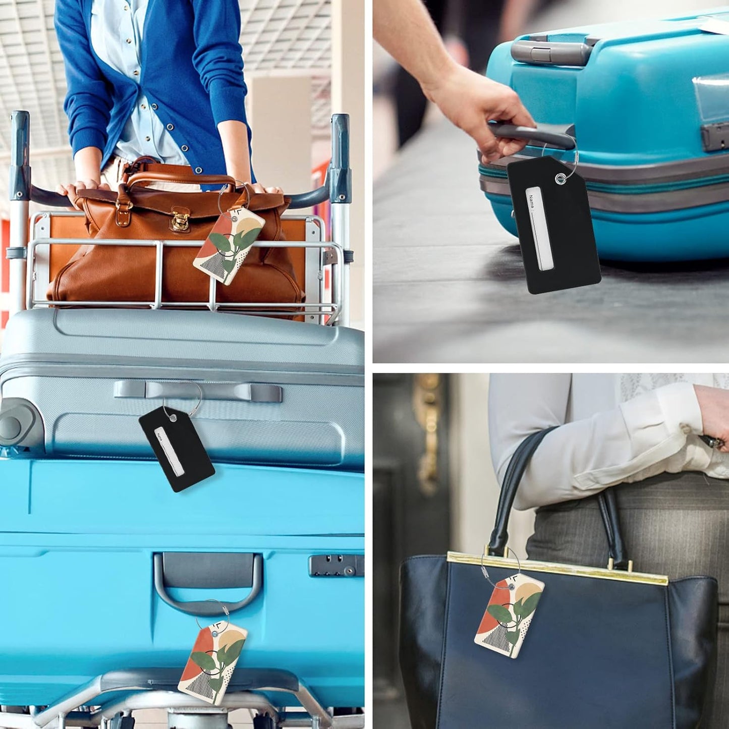 2 Luggage Tags, (1" Smaller Than Traditional) Perfect for Quick Luggage Identification with Stainless Steel Ring and Address Card for Travel and Luggage (Green Leaves)