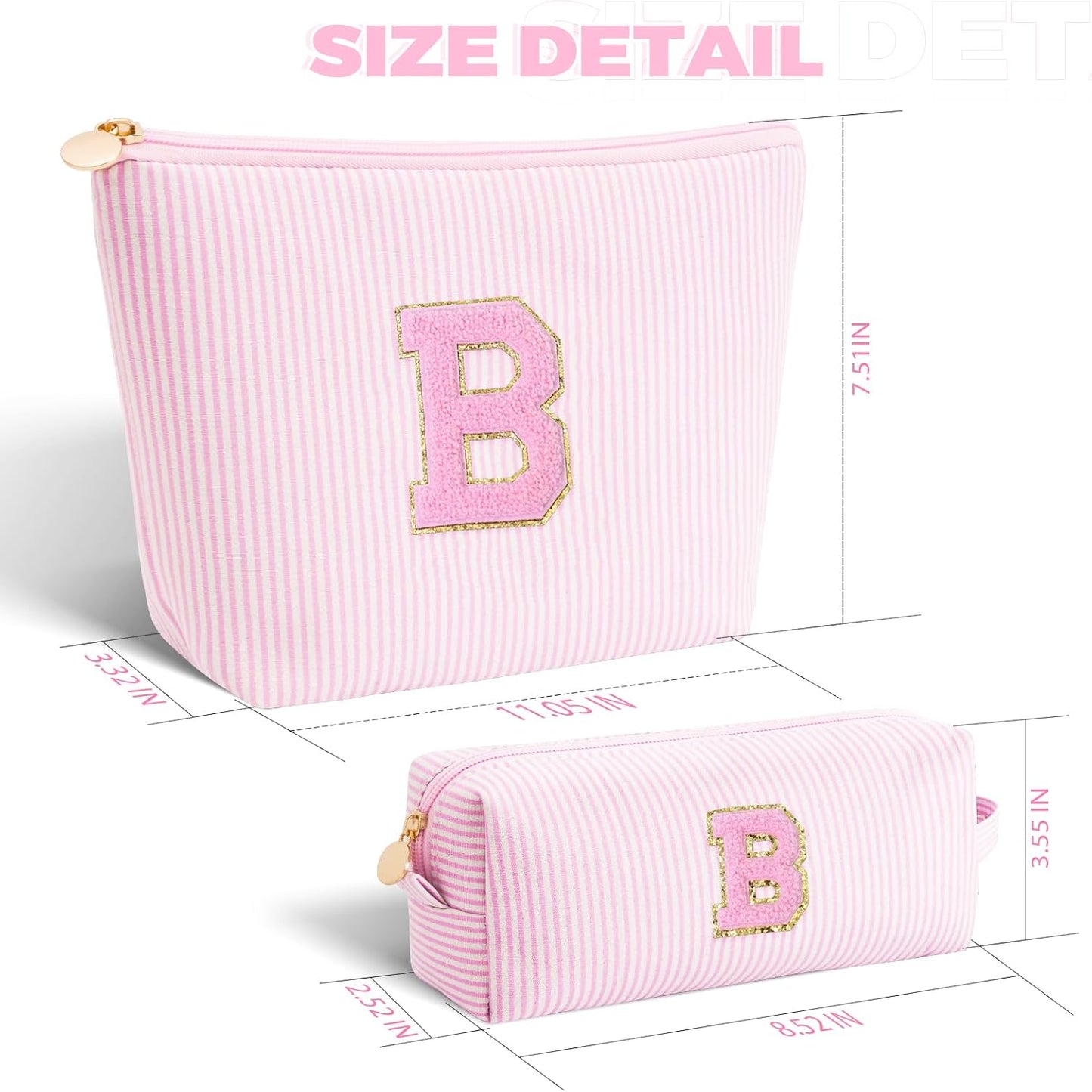 Bridesmaid Gifts Wedding Day - Bridal Shower Gifts,Maid of Honor Gifts,Initials Makeup Bag Set Cosmetic Bag - Pink,B