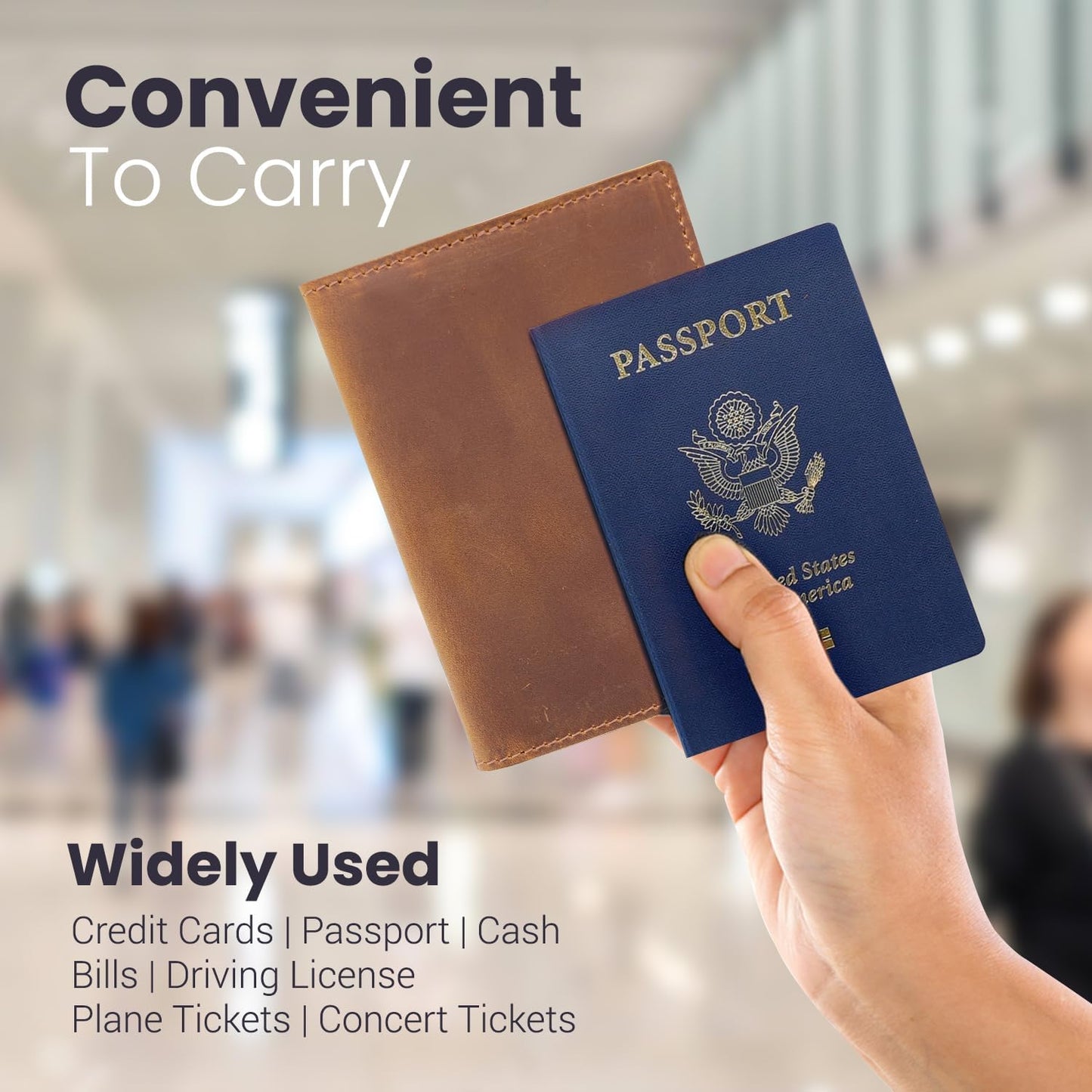 Leather Passport Holder with Travel Wallet, Genuine Leather Passport Cover- Passport Wallet, Leather Folding Wallet for Passports (Straight Cut, Brown)