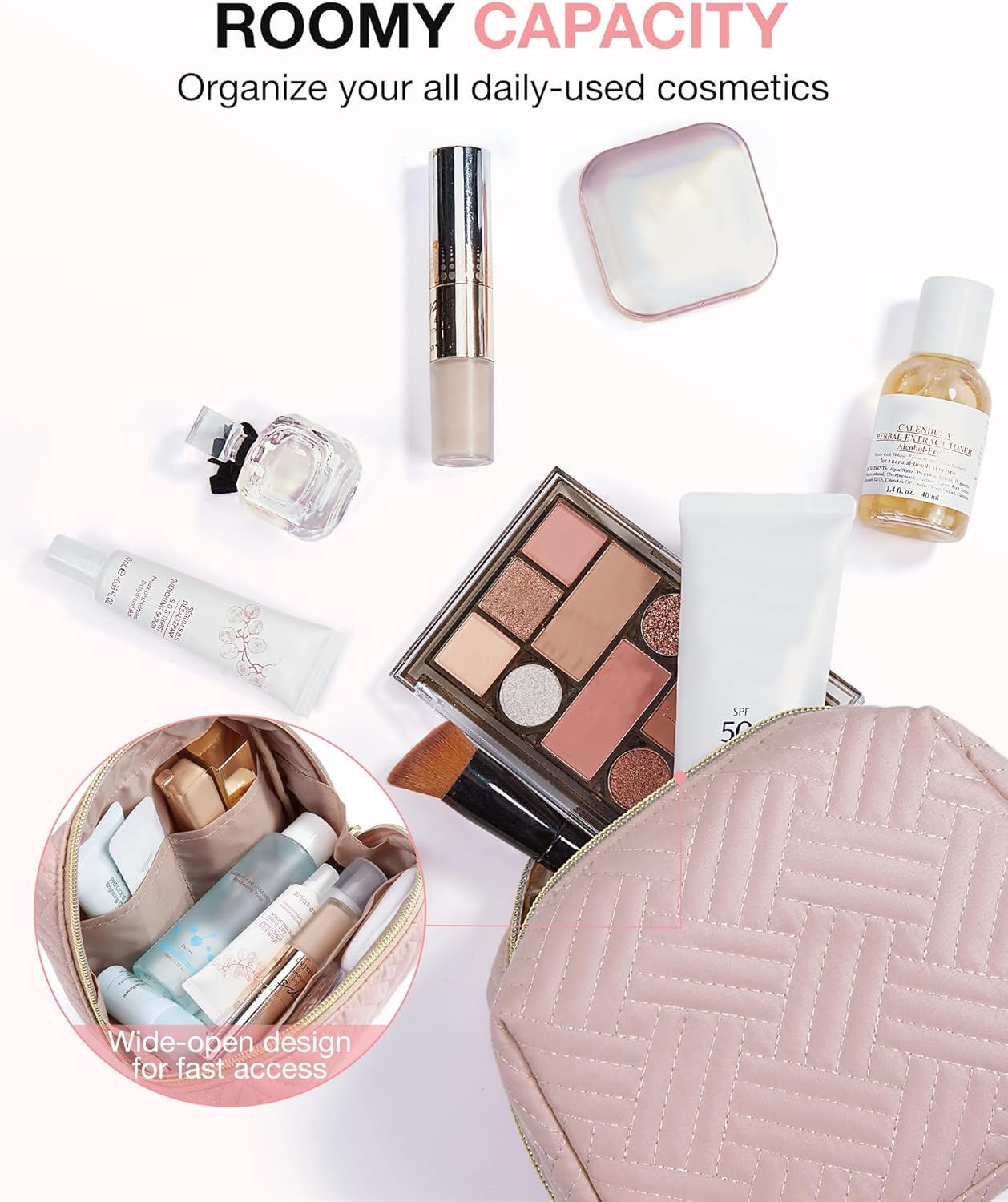 BAGSMART Small Makeup Bag, Travel Cosmetic Bag Make Up Pouch Small Travel Essentials for Women Dorm Room Essentials Pouch,Water-resistant Toiletry Bag,Makeup Organizer Bag, Pink