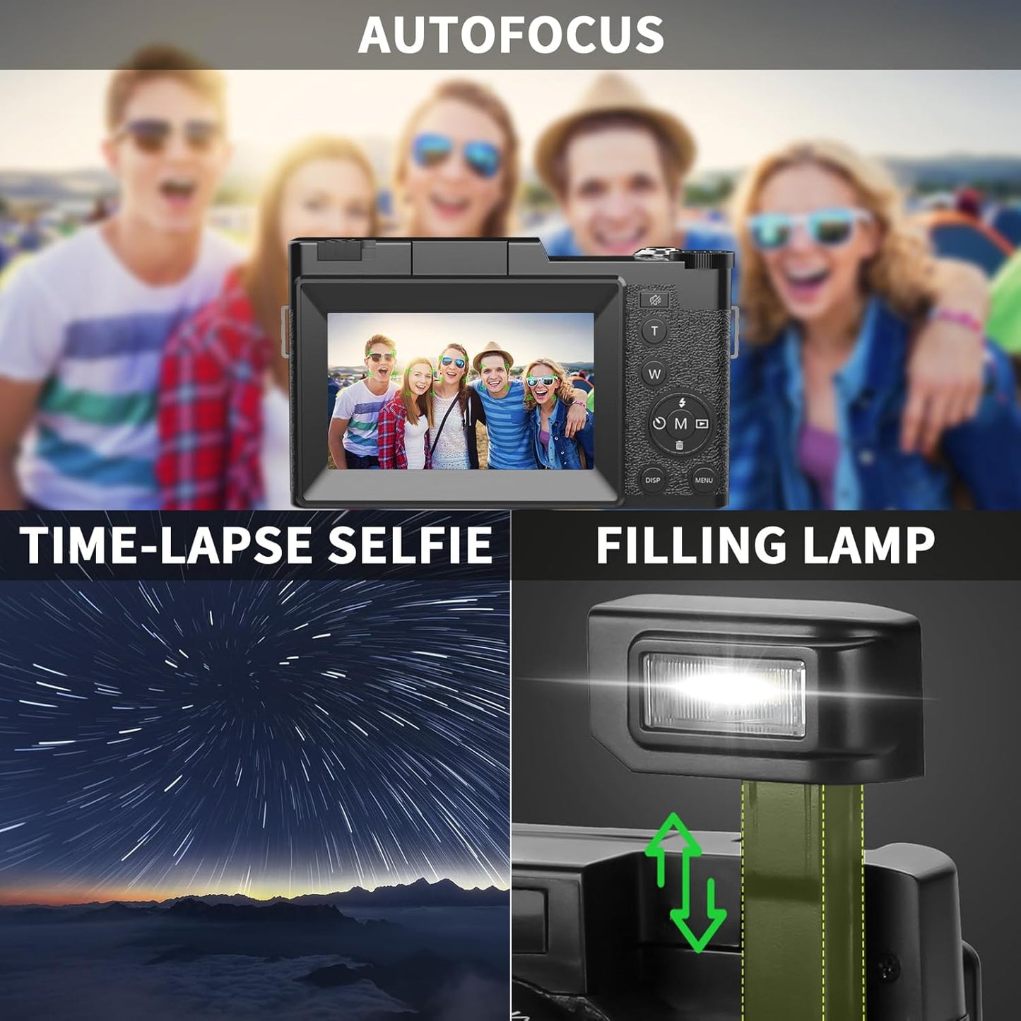 Digital Camera for YouTube Photography, 4K Vlogging Camera with Flip Screen & Autofocus, Creator Kit Includes Remote, Microphone, Tripod Grip, Wide-Angle/Macro Lens & Batteries