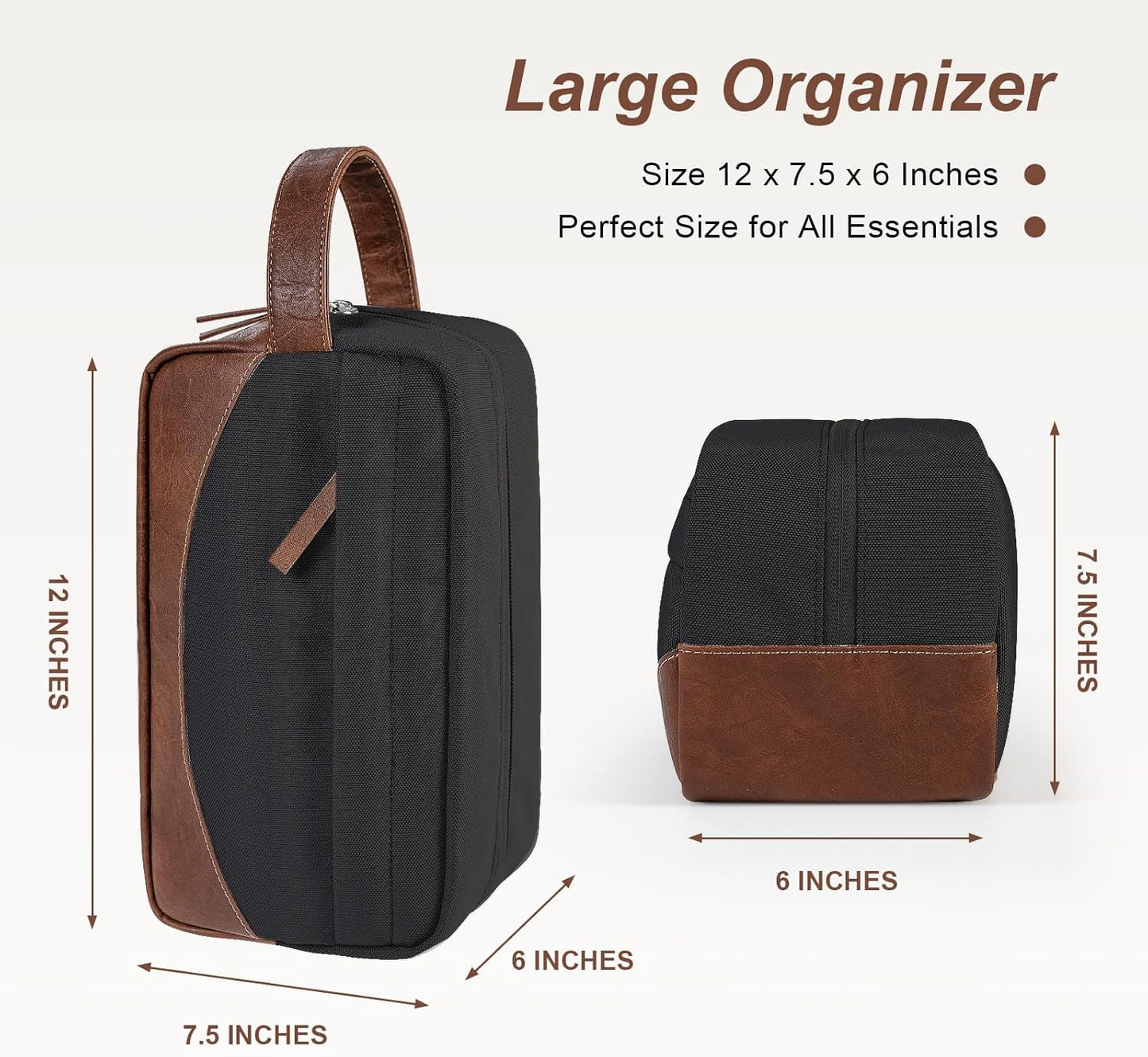 Travel Toiletry Bag for Men, Hanging Toiletry Organizer, Water Resistant Shaving Kit with Large Capacity for Travel Accessories (Black, Large)