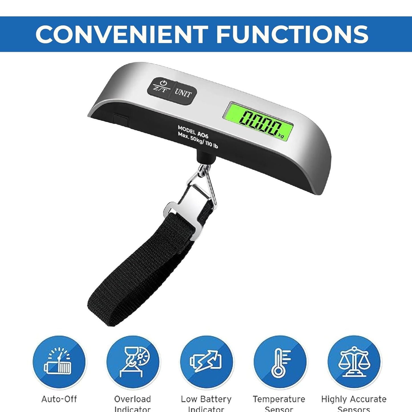 Luggage Scale, Digital Portable Handheld Suitcase, Travel Hanging Baggage with Backlit LCD Display, 50kg/110Pounds