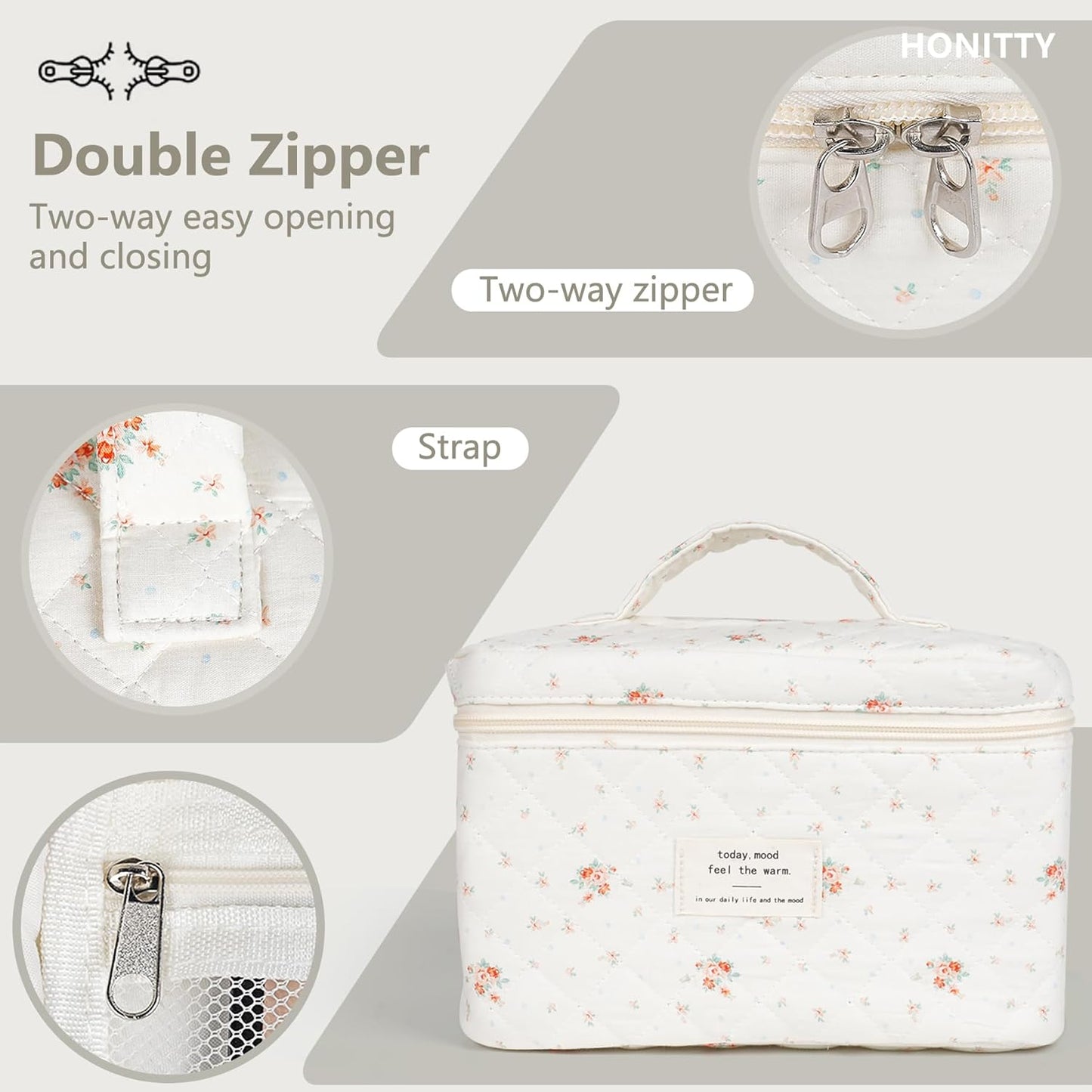 Makeup Bag,Quilted Cosmetic Bags,Large Floral Make Up Organize bag,Makeup Bag Set for Women,Flower Travel Toiletry Bag