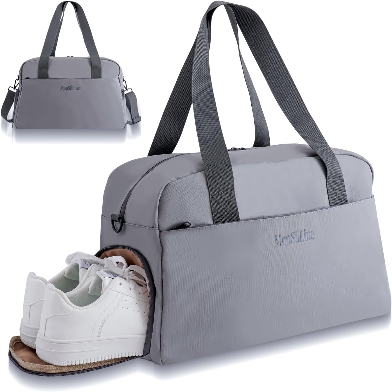 Gym Bag for Women Men with Shoe Compartment, Waterproof Small Duffle Bag for Travel, Sports, Weekend Lightweight Carry On Tote Bag(Gray)