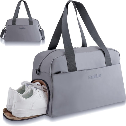 Gym Bag for Women Men with Shoe Compartment, Waterproof Small Duffle Bag for Travel, Sports, Weekend Lightweight Carry On Tote Bag(Gray)