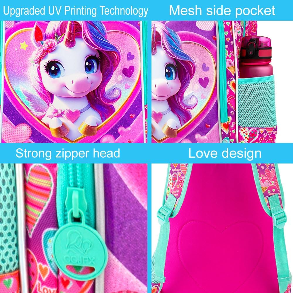 16" Backpack for Girls Boys 4-8, 3Pcs Kids Bookbag Set with Lunch Box, School Bag for Preschool Kindergarten
