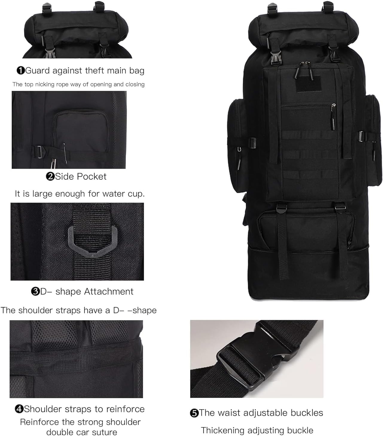 100L Hiking Backpack Men Large Waterproof Camping Backpack Lightweight Packable Backpacking Backpack Daypack Military Rucksack for Men Travel Climbing Outdoor Sports