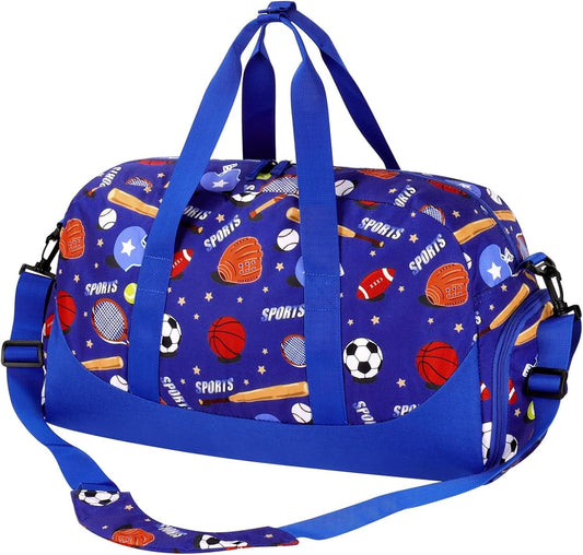Choco Mocha Kids Duffle Bag for Soccer, Travel, Overnight, Gym, Sports, Sleepover - Boys Weekender Duffel Gift for Toddlers 6-8 Years Old - Blue