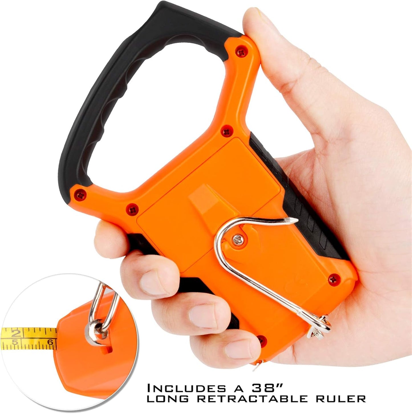 KastKing Fish Scale, Water Resistant Digital Scale with Ruler, 110lb Capacity, Dual Mode – Pounds/Ounces & Kilograms, Light, Strong ABS Frame, Non-Slip Handle, Retractable 38 inch Tape Measure