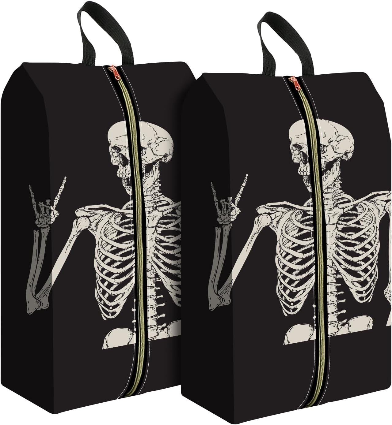 2pcs Shoe Organizer for Travel, Packing Shoe Travel Bags, Cute Shoe Bag with Zipper & Handle, Portable Travel Essentials for Women and Men Skull Human Skeleton