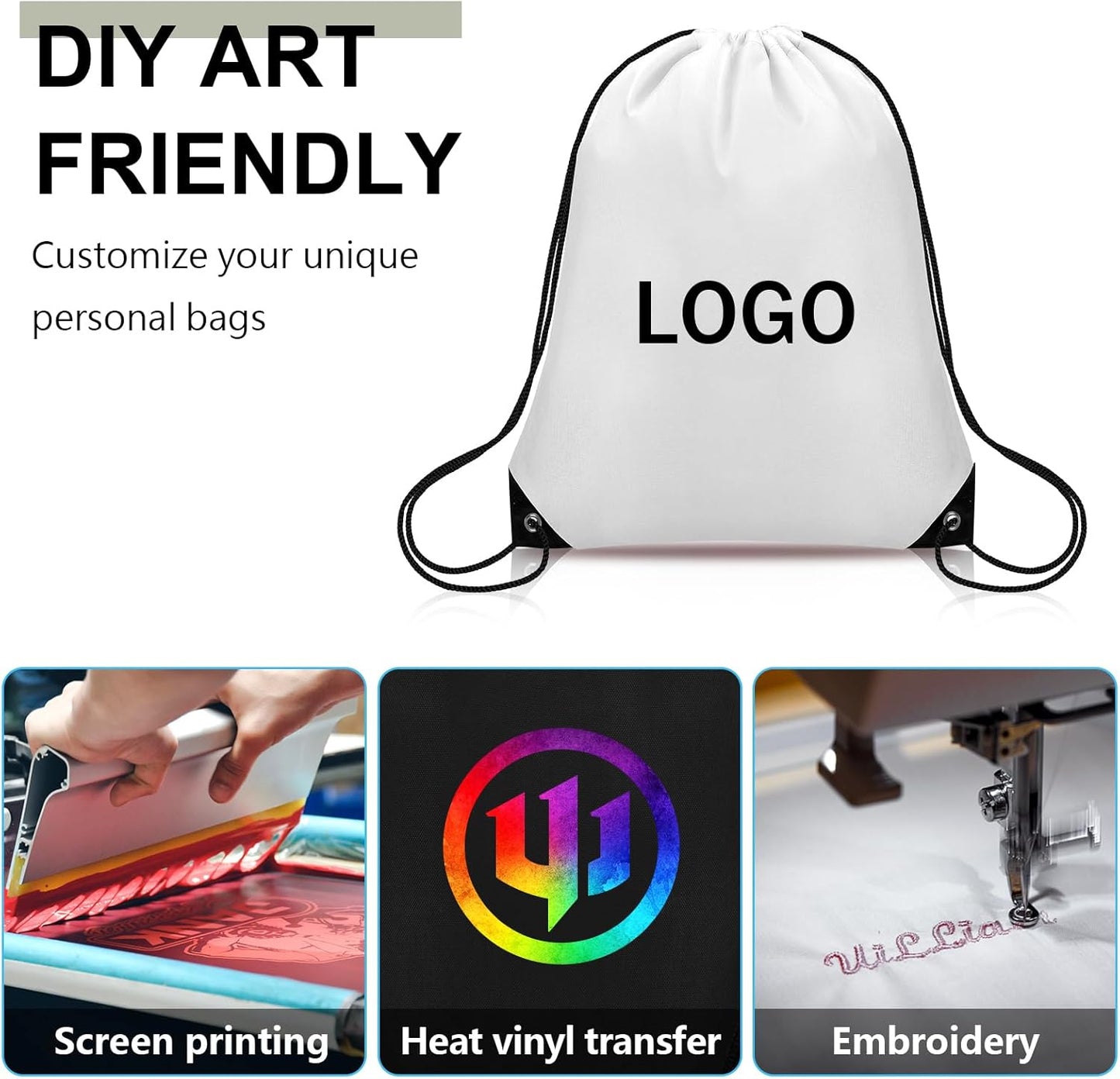 150Pcs Drawstring Backpack Bulk Cinch Sackpack Drawstring Bags Nylon for Gym Party Trip(White)
