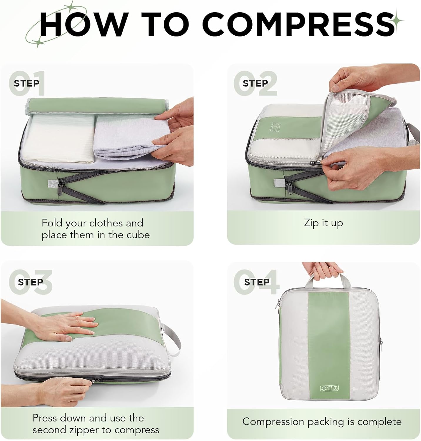 10 Set Compression Packing Cubes for Travel Essentials,Compressible Expandable Packing Cubes for Suitcase,OlarHike Luggage Organizer Bags for Travel,Handy Helper for Organizing Clothes(Matcha Green)