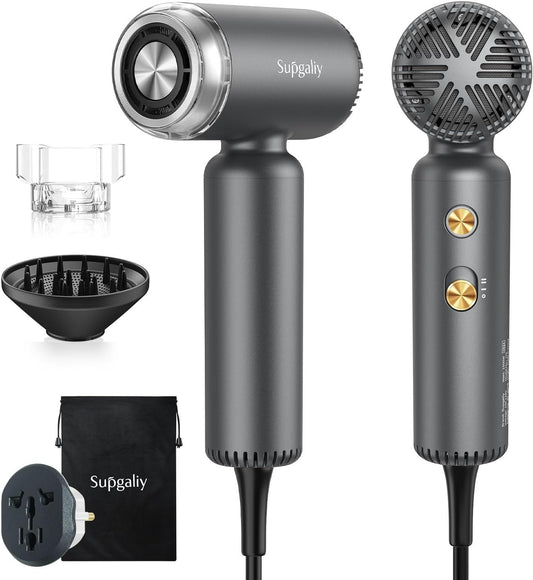 Dual Voltage Hair Dryer, High-Speed Ionic Blow Dryer for Fast Drying, Travel Compact Hair Blow Dryer with Magnetic Curly Diffuser for Home, Portable Hairdryer International 110-240V