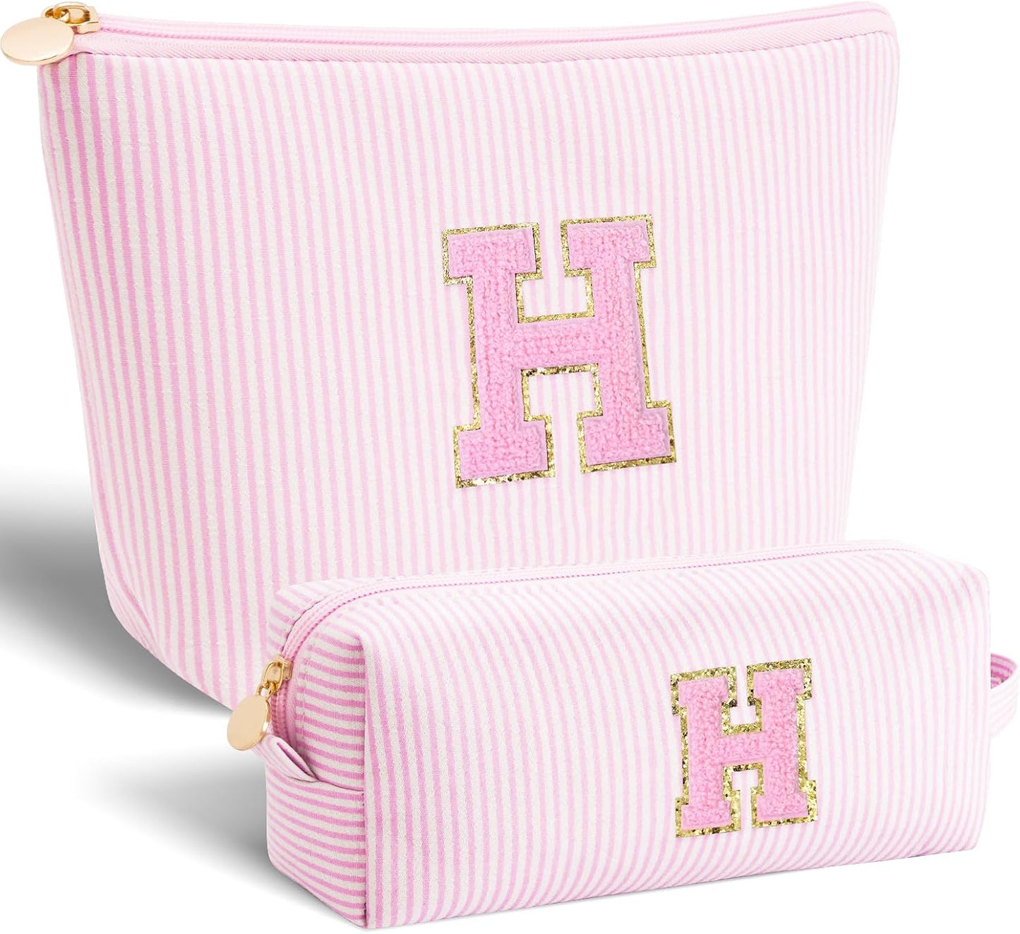 Monogrammed Gifts for Women - Cosmetic Bag for Teen,Initial Cute Makeup Bag Set for Women,Trendy Pouch for Niece Sister Friend Female Her,Birthday Gifts for Daughter - Pink,H