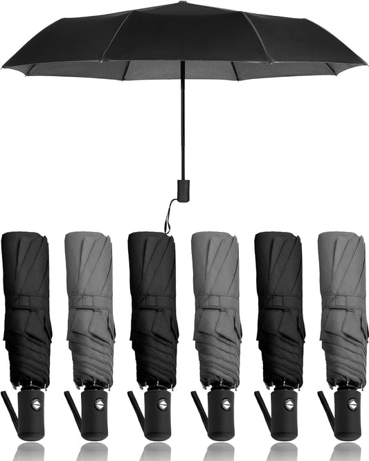 Reginary 6 Pack Umbrella Bulk Windproof Travel for Rain Automatic Open and Close Umbrella Collapsible Folding Rain Backpack Portable for Men Women