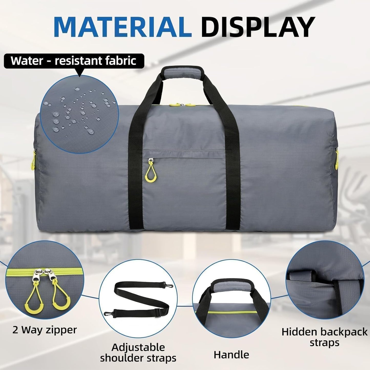 100L Extra Large Duffle Bag Lightweight, Travel Duffel Bag Foldable for Men Women, Water-Resistant & Durable, Grey
