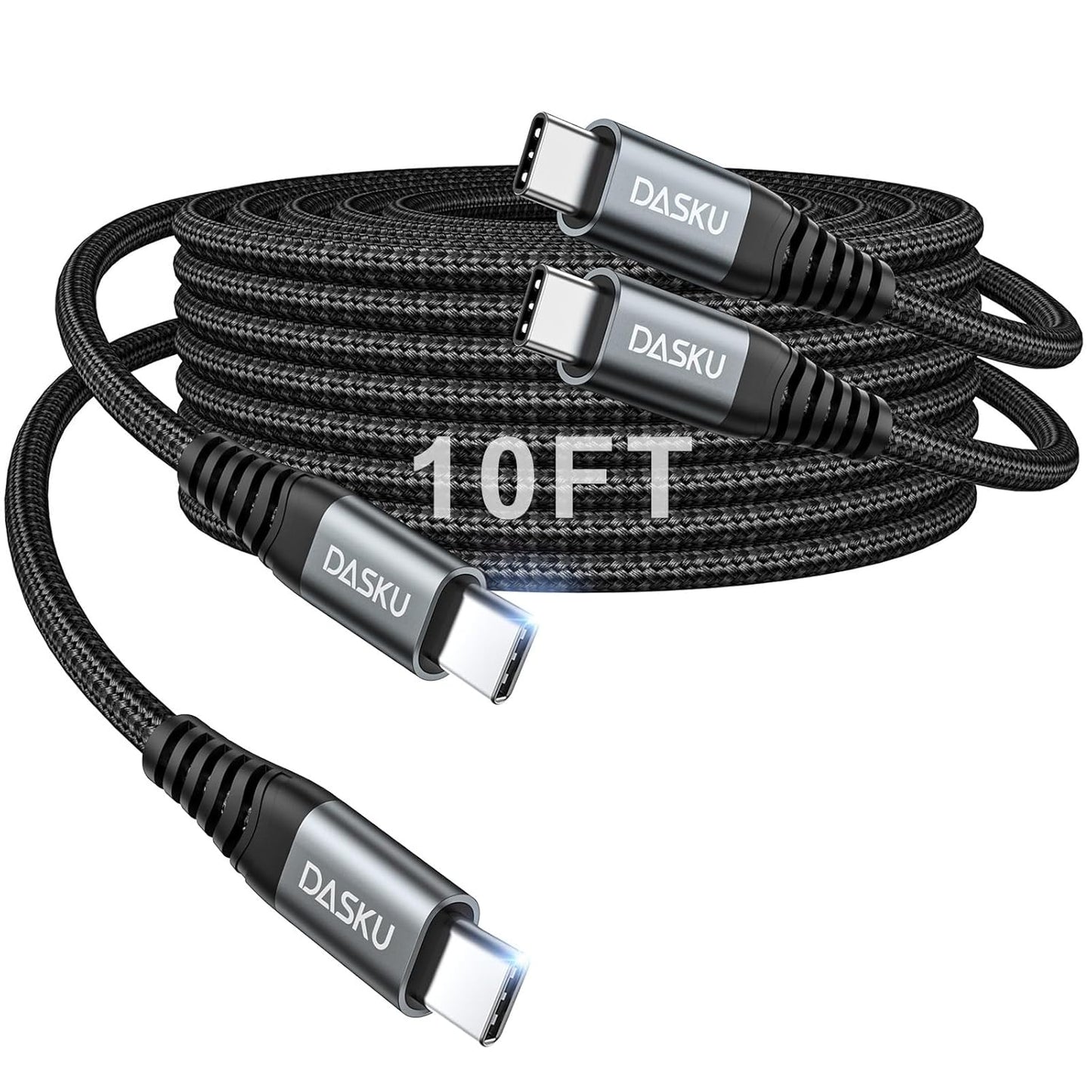 100W USB C to USB C Cable Long 2Pack 10 FT USBC to C Charger Cable Fast Charging Cord Compatible with iPhone 17/iPhone 16 Plus/16 Pro/15 Pro Max Samsung S24 S23 MacBook Air iPad Pro Carplay