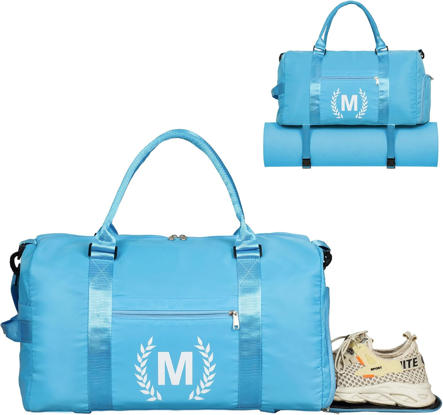 Gym Bag for Women, Personalized Duffle Bag with Shoe Compartment, Sports Bag for Yoga & Dance with Wet Pocket and Mat Strap(AquaBlue,M)