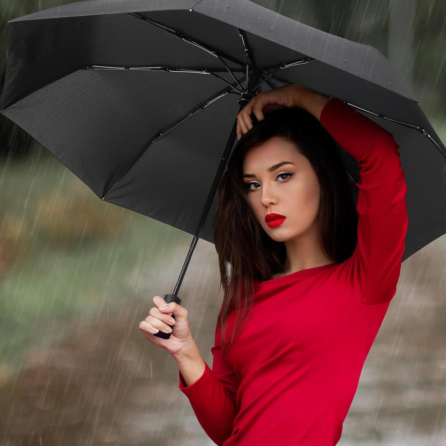 Travel Essentials Umbrella Windproof Compact Collapsible Light, Automatic, Strong and Portable, Wind Resistant Folding Small Umbrella for Rain