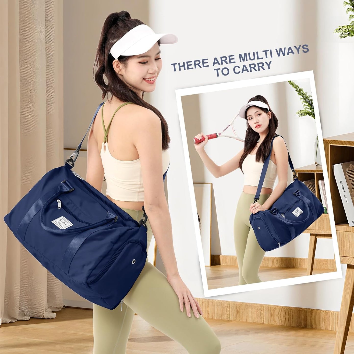 Gym Bag for Women with Shoes Compartment,Small Duffel Bag Sport bag with Toiletry Bag Overnight Travel Tote Bags Weekender Carry on Bag Personal Item Bags for Airlines Dark Blue