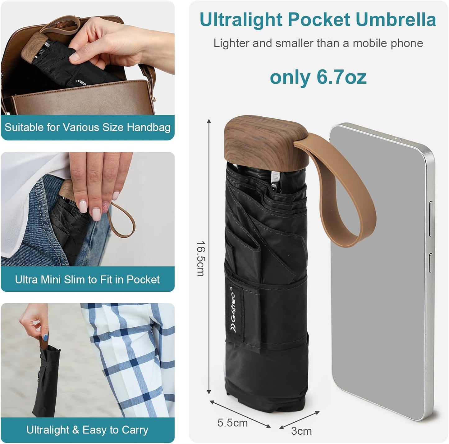 G4Free Mini Travel Folding Umbrella for Purse, Compact UPF 50+ UV Protection Sun & Rain Small Umbrella, Lightweight Portable Parasol Fits in Pocket, Wallet for Women Men