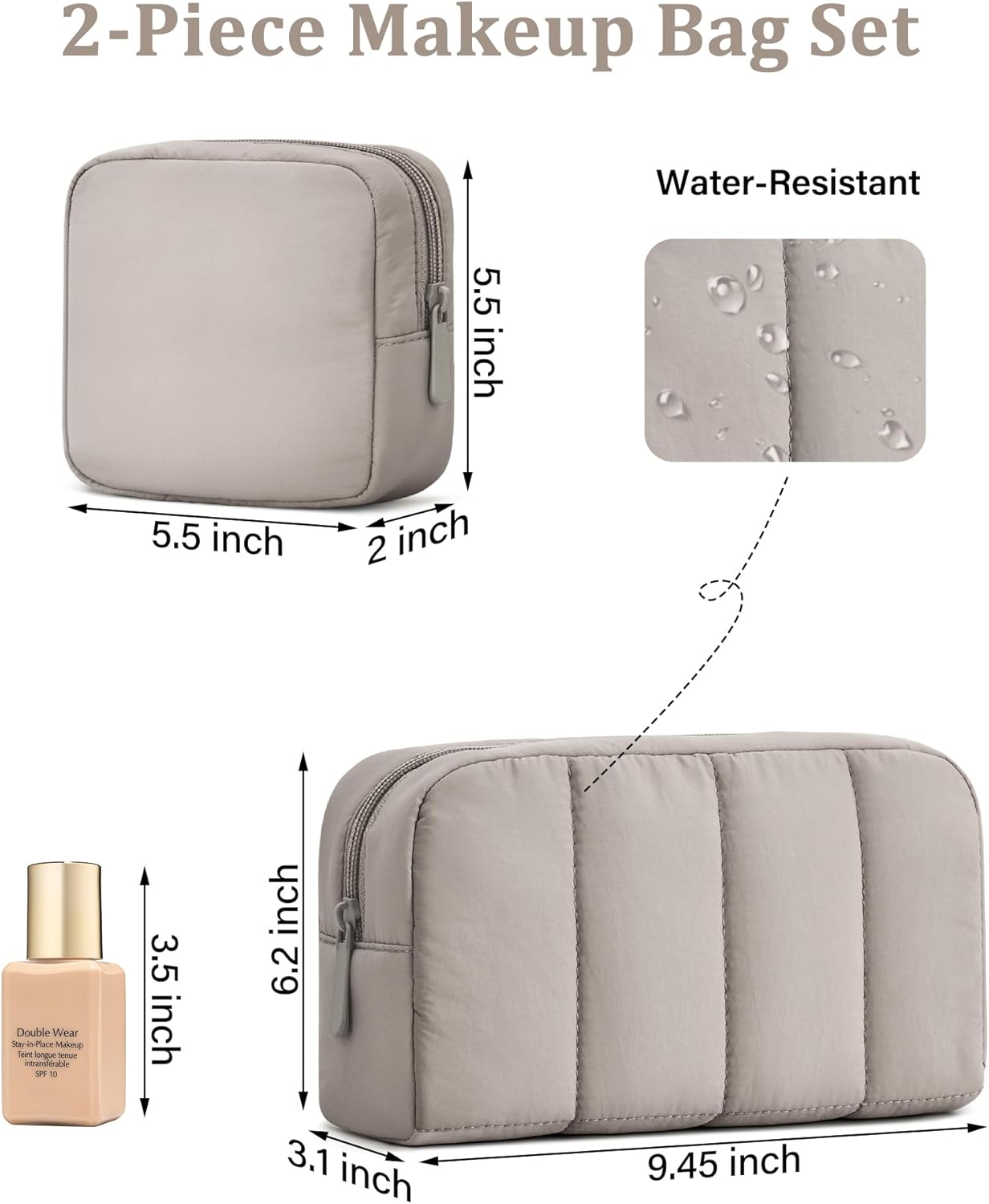 oscaurt 2 Pcs Makeup Bag Travel Toiletry Bag for Women Puffy Padded Cosmetic Pouch Purse Wide-open Makeup Organizer Case Travel Essentials