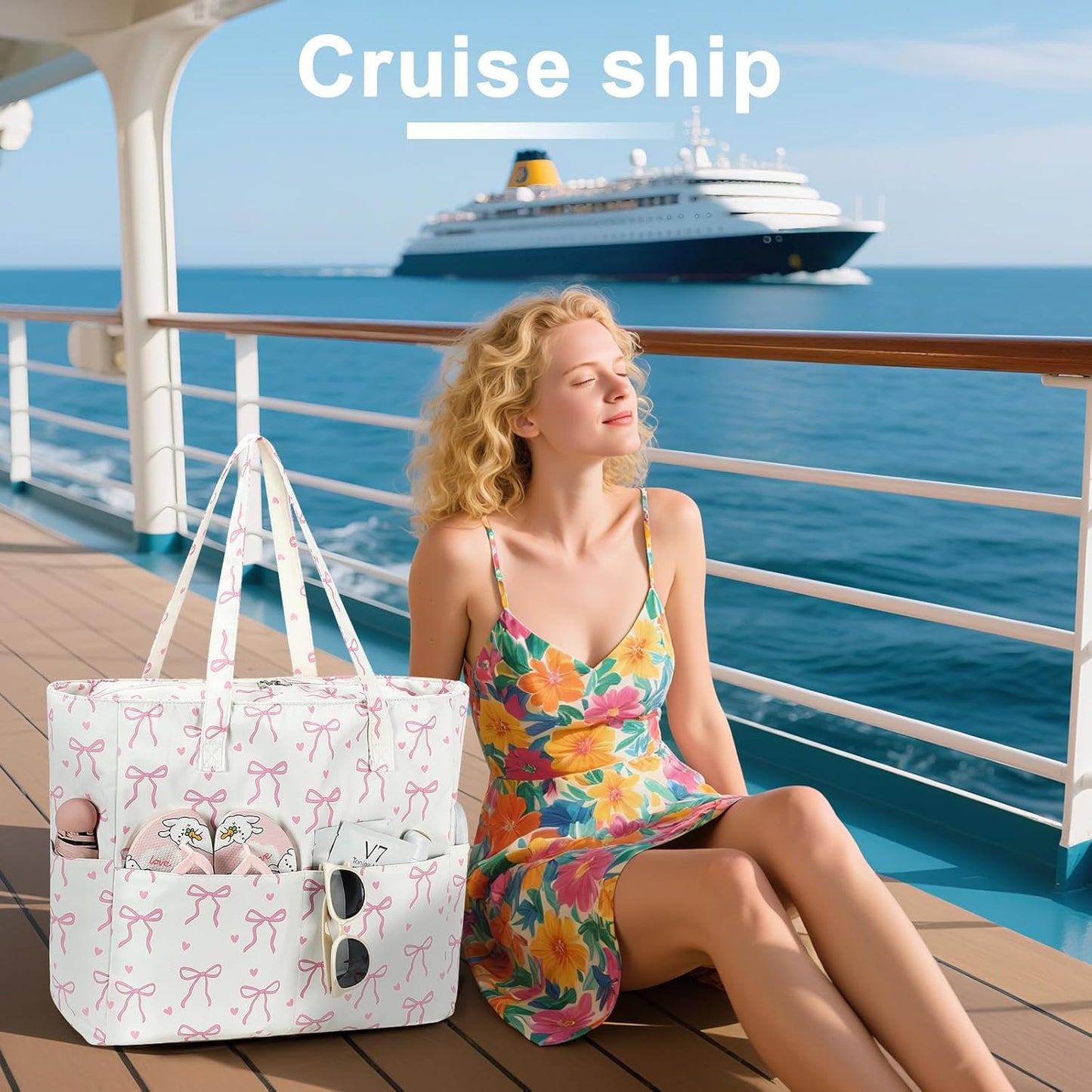 LEDAOU Beach Bag Waterproof Sandproof Women Tote Bag Pool Bag with Zipper for Gym Grocery Travel with Wet Pocket