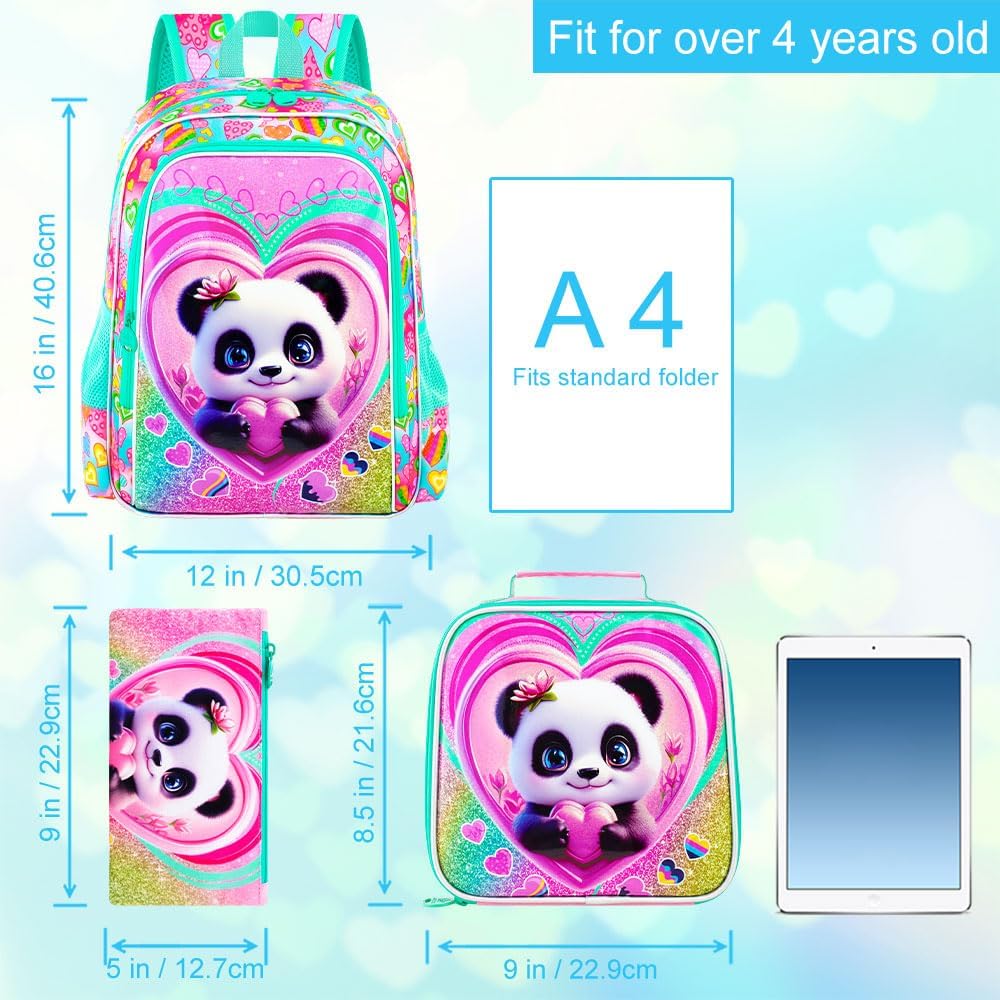 16" Backpack for Girls Boys 4-8, 3Pcs Kids Bookbag Set with Lunch Box, School Bag for Preschool Kindergarten