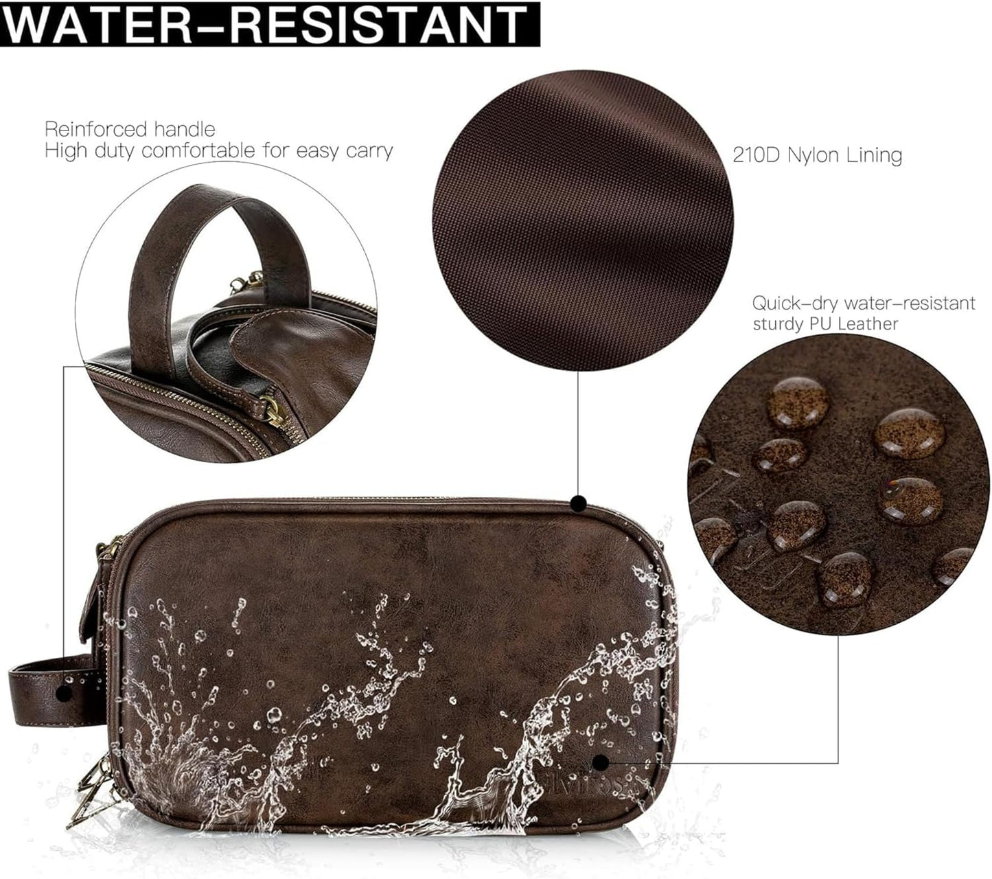 Elviros Travel Toiletry Bag for Men, Shaving Dopp Kit Water-resistant Bathroom Small Toiletries Organizer PU Leather Cosmetic Bags