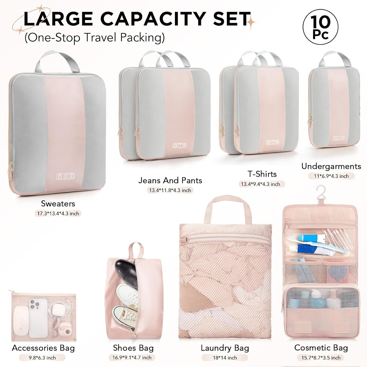 10 Set Compression Packing Cubes for Travel Gifts Women Mom,OlarHike Luggage Clothes Organizer for Travelers,Airplane/Cruise/Car/Train Travel Essentials,Compressible Expandable Saver Space Bags(Beige)