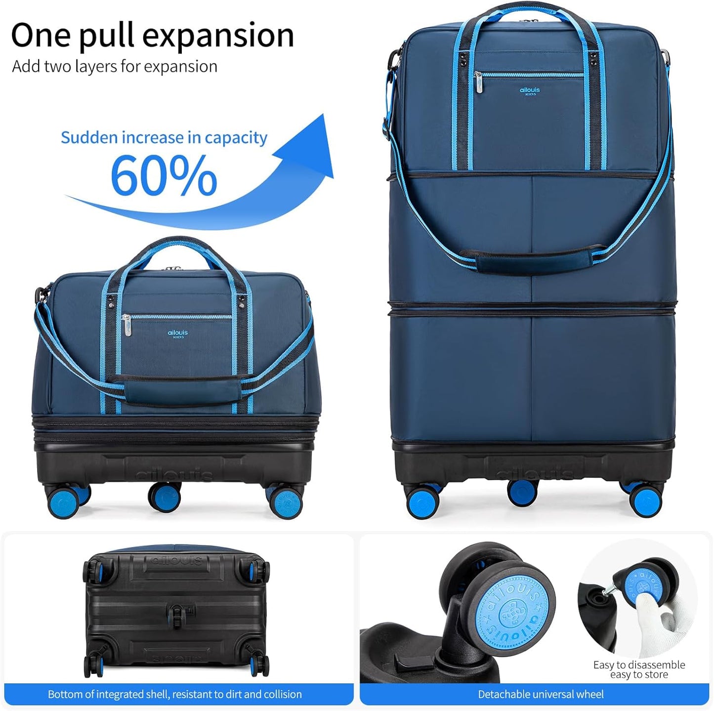 Rolling Duffle Bag with Detachable Wheels, Large Capacity Expandable Foldable Suitcase for Travel,Collapsible Luggage Carry on Duffel Overnight Weekend Bags