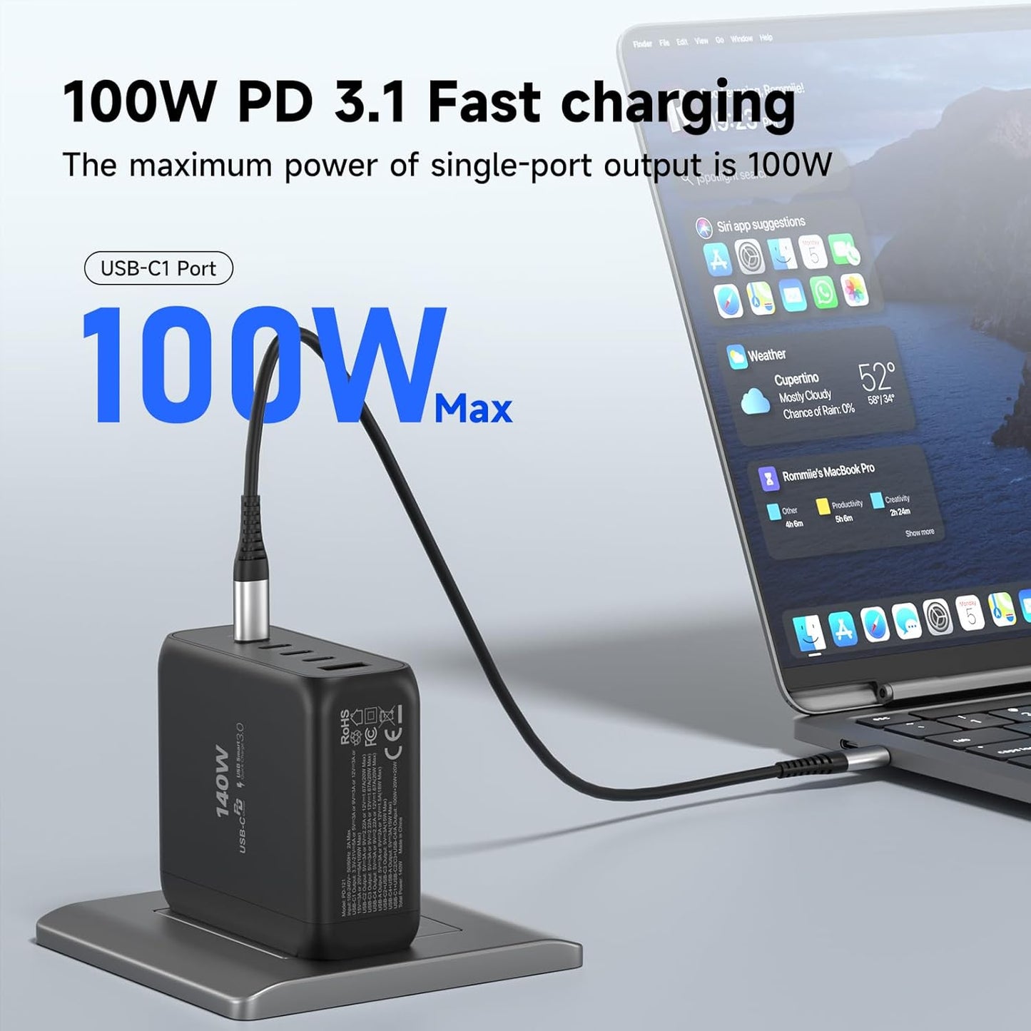 140W USB C Wall Charger Fast Charging Station, 5-Ports with 4 USB-C Ports +1 USB-A Ports PD & QC 3.0 Fast Charging, Adapter for MacBook Pro/Air,iPhone 17/16/Pro/Samsung Galaxy and More