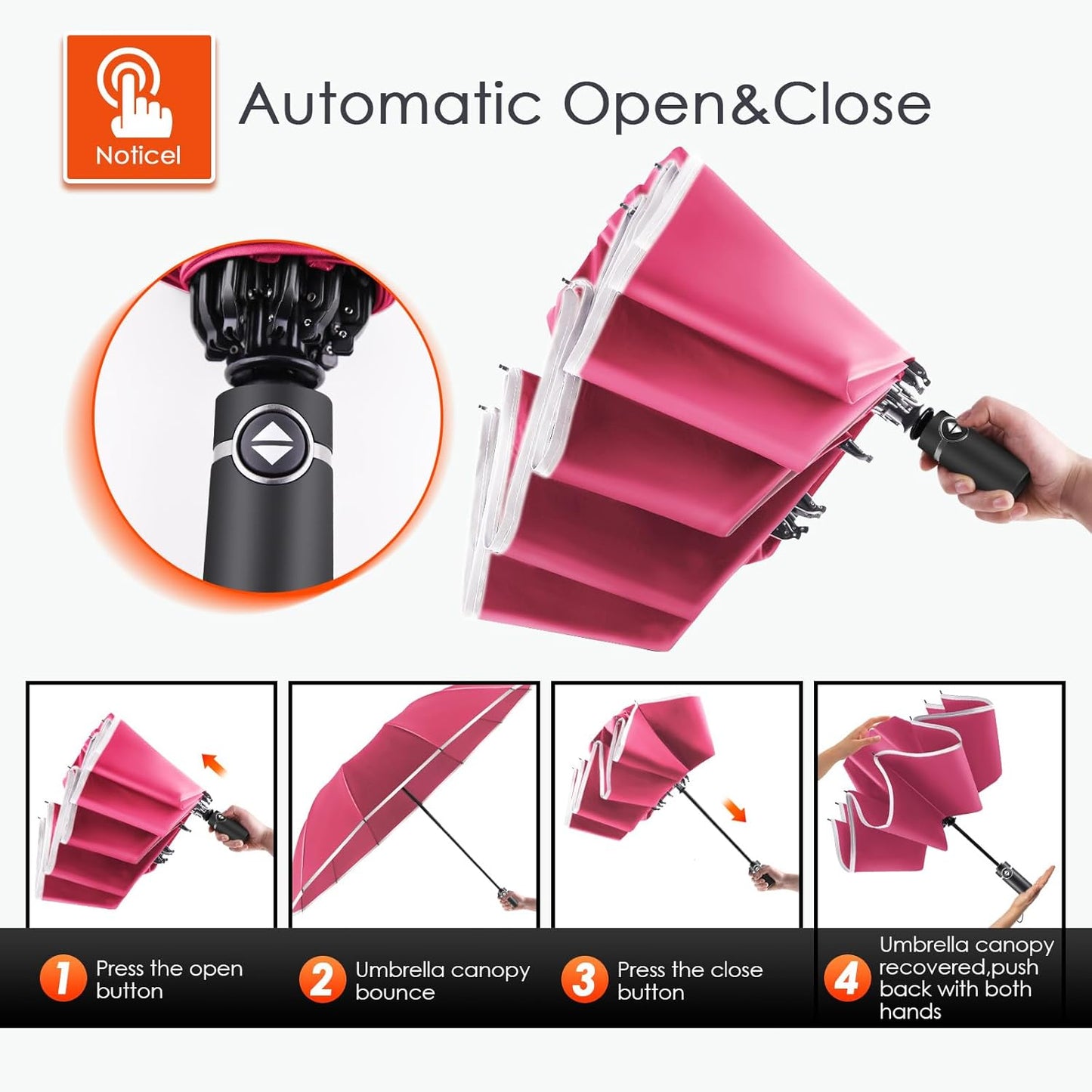 Bodyguard Inverted Umbrella - Large Windproof for Rain & Sun, Compact Reverse With Reflective Stripe, Teflon-Coated for Women Men, Travel Folding With Cover Bag