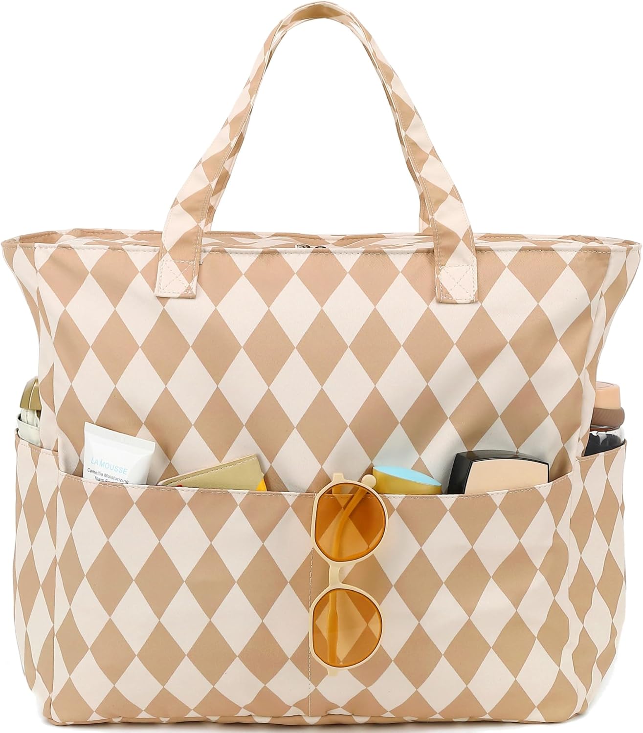 LEDAOU Large Beach Tote Bag Women Waterproof Sandproof Zipper Beach Tote Bag for Pool Gym Grocery Travel with Wet Pocket