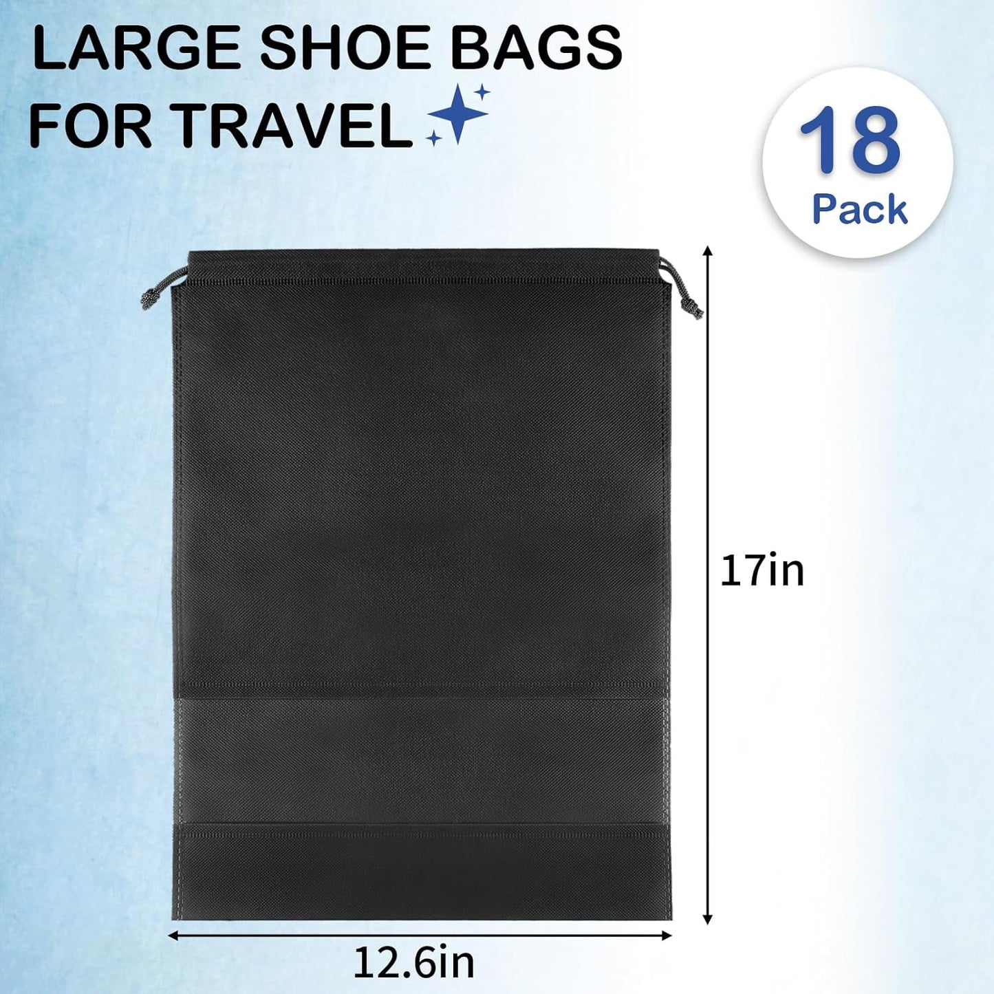 18 Pack Shoe Bags for Travel, Large Travel Shoe Bags for Packing with Clear Window, Dustproof Drawstring Travel Shoe Storage Bags Travel Essentials for Men & Women, Black