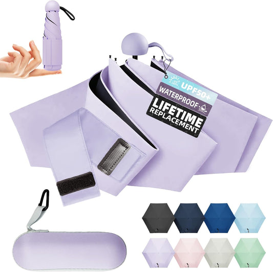 Travel Mini Umbrella Compact Small & Lightweight, UV Rain Protection, Pocket-Sized Folding Umbrellas with Quickdraw & Case for Men Women & Kids Backpack